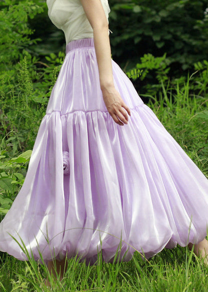 Purple Elastic Waist Silk Skirts Summer