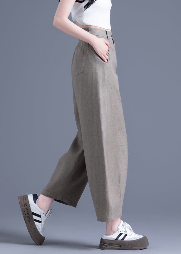 Khaki Oversized Pockets Linen Harem Pants Summer
