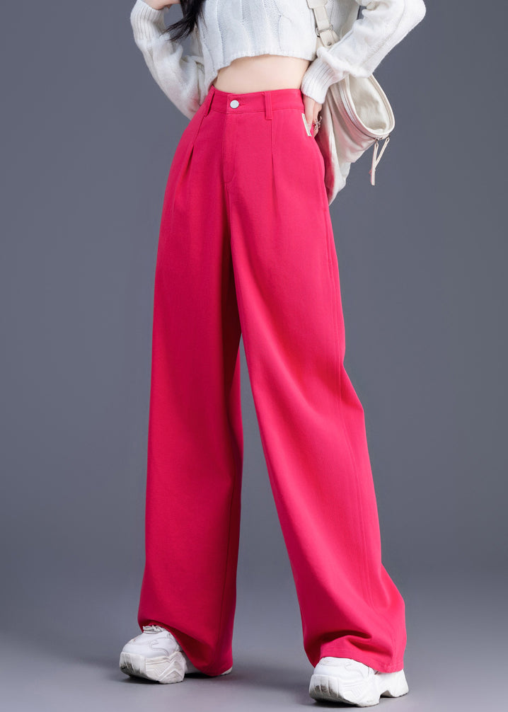 Pink High Waist Cotton Straight Pants Spring