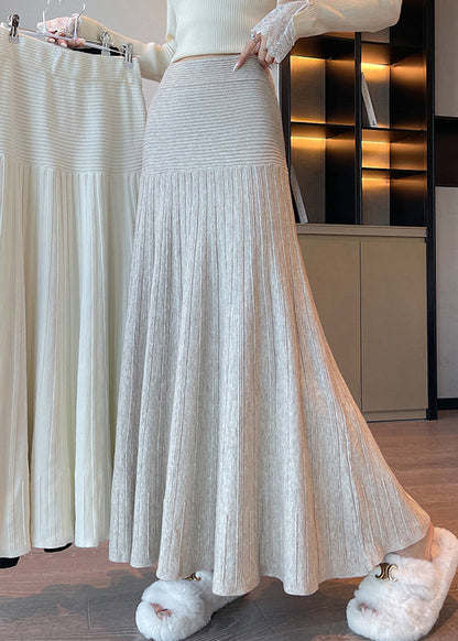 Slim Fit Apricot Striped Knit Skirt Spring