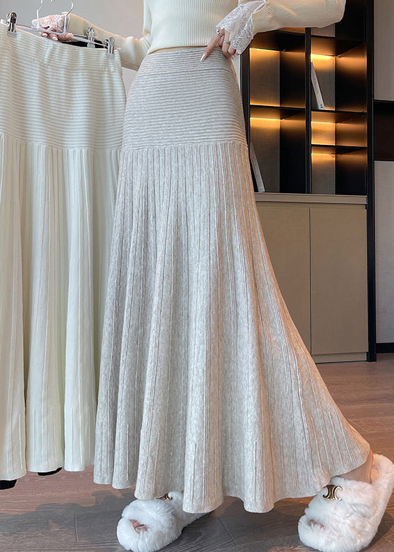 Slim Fit Apricot Striped Knit Skirt Spring