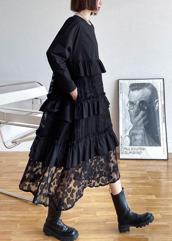 Black Ruffles Fall Lace Dresses