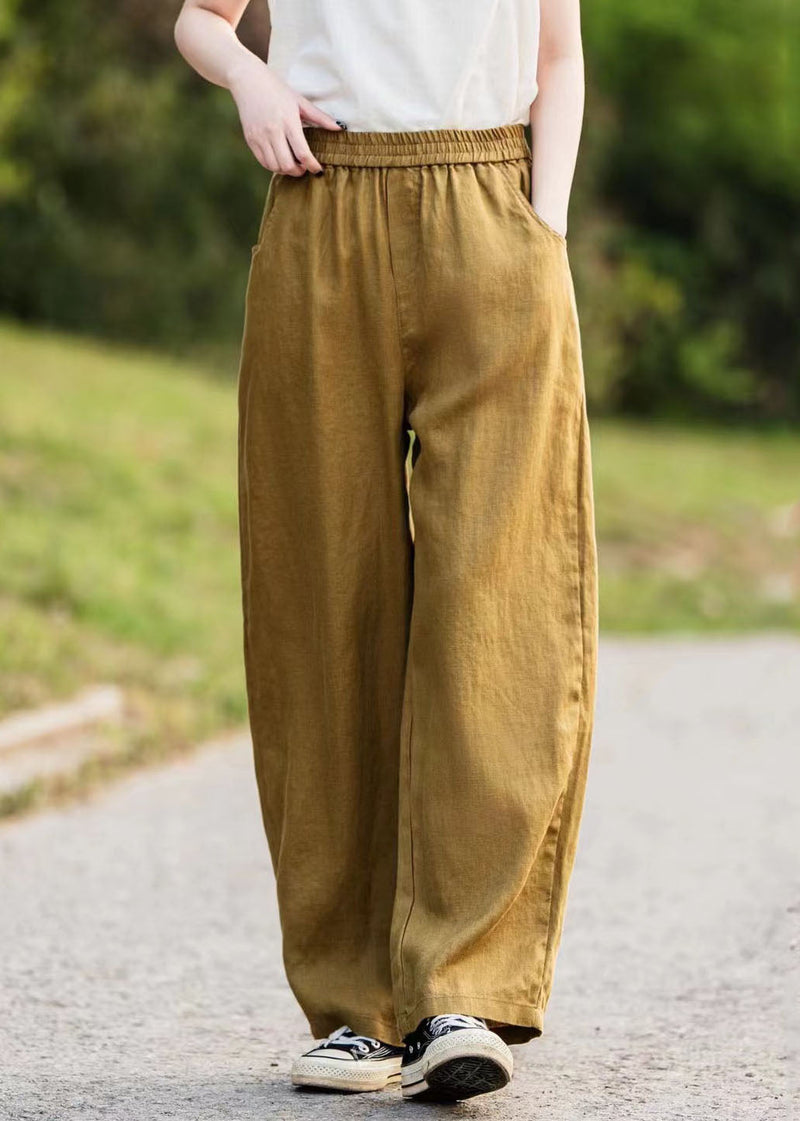 Caramel Oversized Pockets Linen Pants Summer