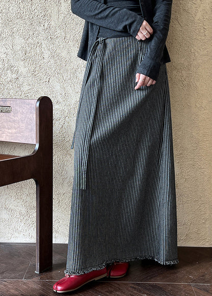 Striped High Waist Tie Waist Maxi Skirts