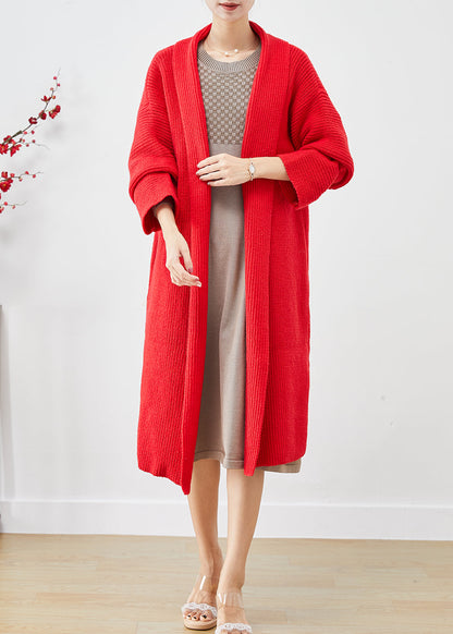 Red Oversized Thick Knit Cardigans Winter