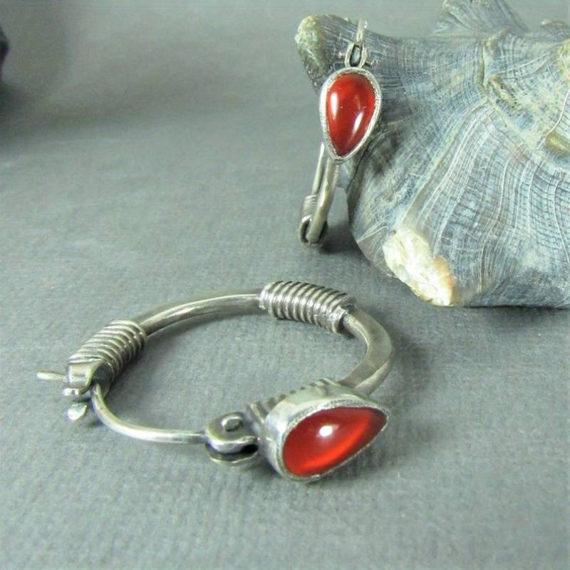 Red Stone Silver Earrings