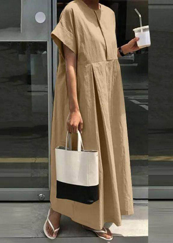 Light Grey O-neck Patchwork Robe Dresses Short Sleeve