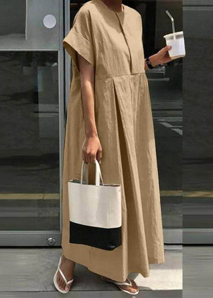 Light Grey O-neck Patchwork Robe Dresses Short Sleeve