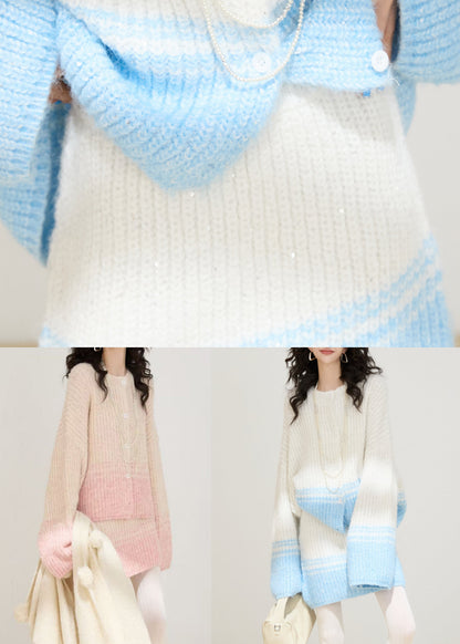 Blue Sequins Patchwork Knit Two Pieces Set Winter