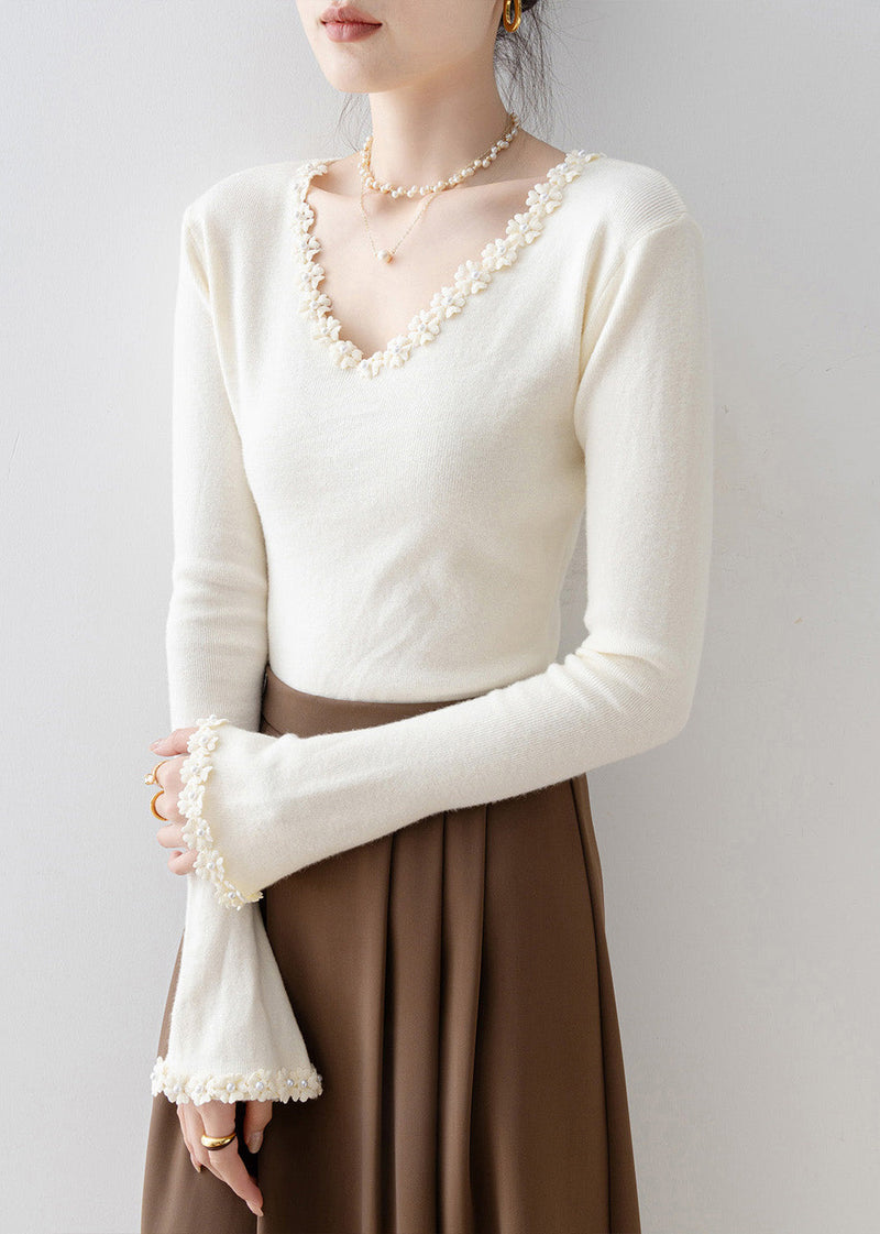 Apricot V Neck Patchwork Knit Sweaters Spring