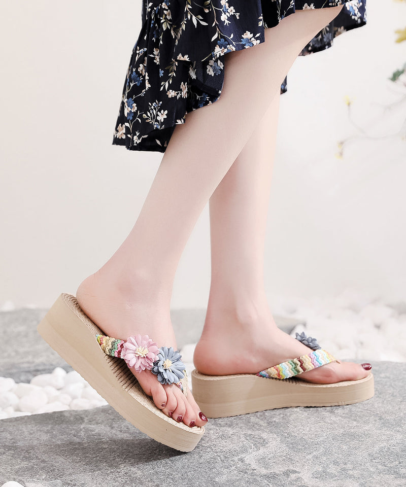 Grey Splicing Thong Sandals Splicing Wedge