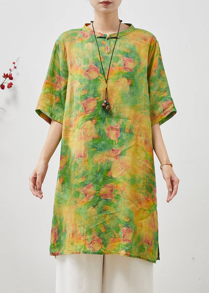 Green Tie Dye Linen Oriental Dress Summer
