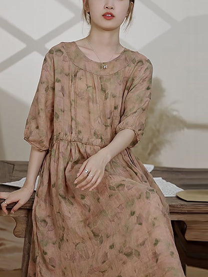 Summer Flower Ramie Dress
