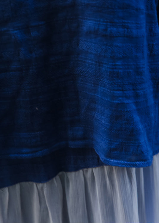 Unique Blue Asymmetrical Cotton Cardigan Three Quarter Sleeve