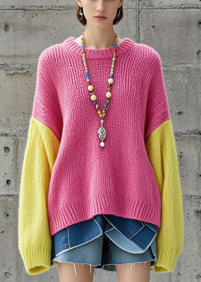 Diy Rose Oversized Patchwork Thick Knit Sweater Tops Fall