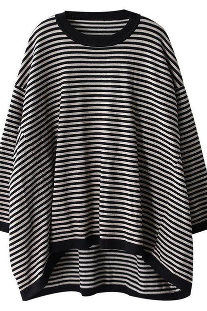 Lotstrends Ultra-loose Classic Striped Round Neck Sweater