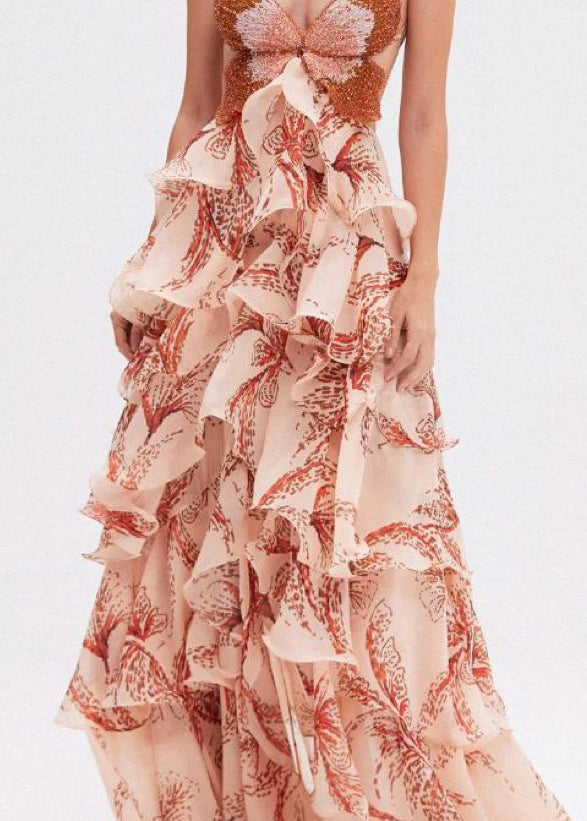 Italian Ruffled Backless Chiffon Spaghetti Strap Dresses Summer