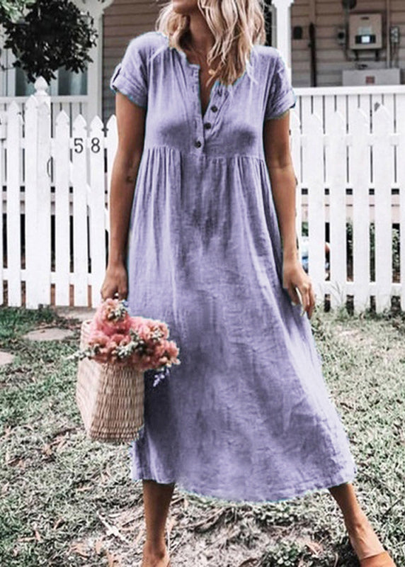Organic Orange O Neck Patchwork Cotton Long Dress Summer