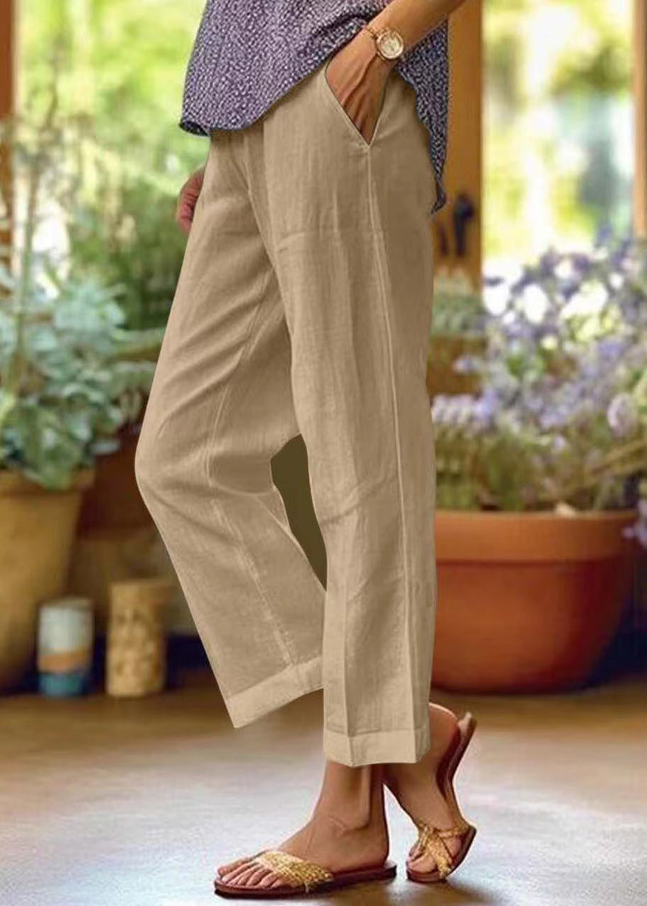 Loose White Pockets High Waist Cotton Crop Pants Summer