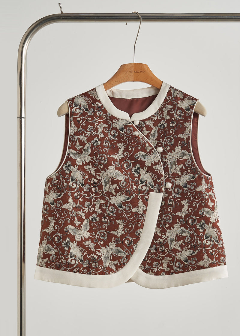 Brick Red Butterfly Jacquard Cotton Vests Fall