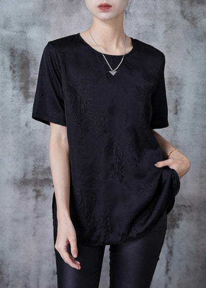 Black Jacquard Chinese Button Silk Tops Summer