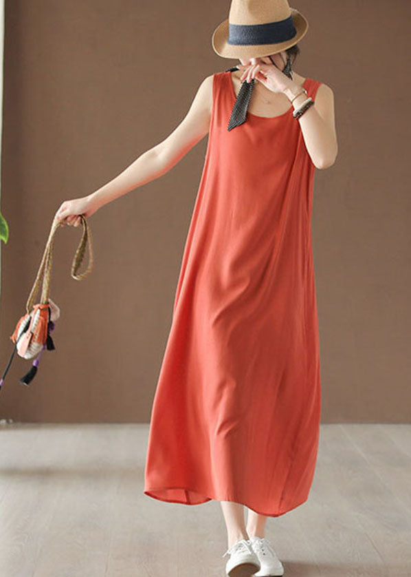 Italian Orange Cotton Beach Spaghetti Strap Dress Summer