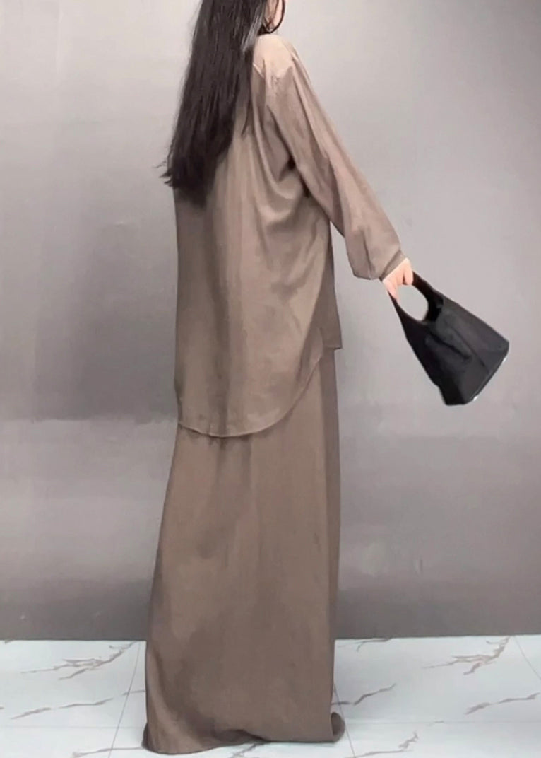 Black Peter Pan Collar Shirts and Maxi Skirts Two Piece Set Fall
