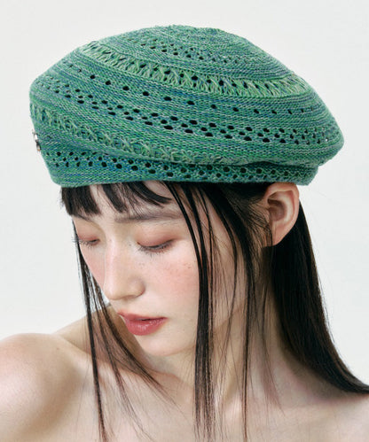 New Green Hollow Out Breathable Knit Beret Hat