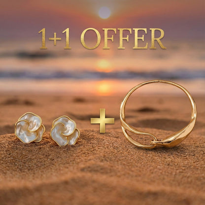 1+1 Offer: Cynthia | Gold Earrings With Pearls + Golden Necklace