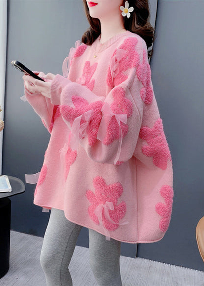 White O-neck Bow Little Bear Cotton Knit Sweater Winter