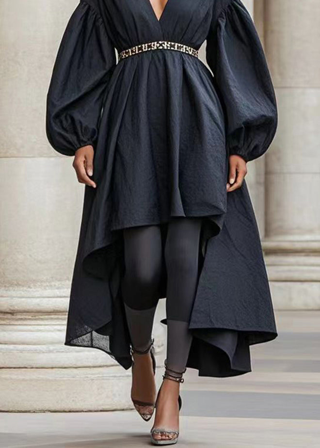 Black Asymmetrical Design Silm Fit Cotton Holiday Dress Fall