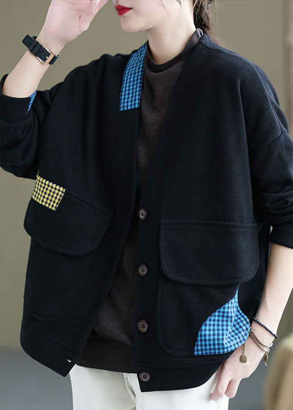 Red Loose Pockets Button Fall Long Sleeve Coat