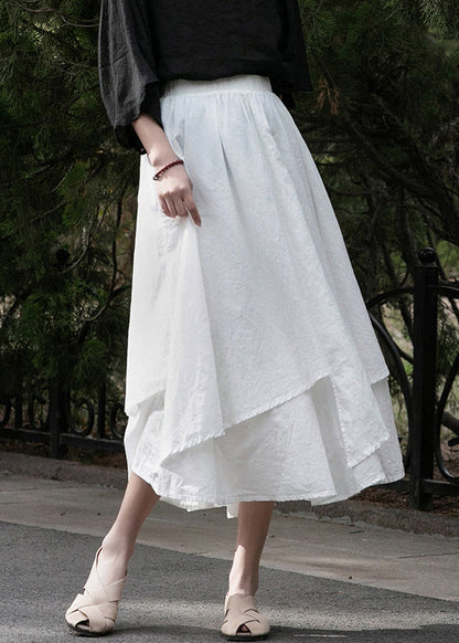 New White Elastic Waist Cotton Skirts Summer