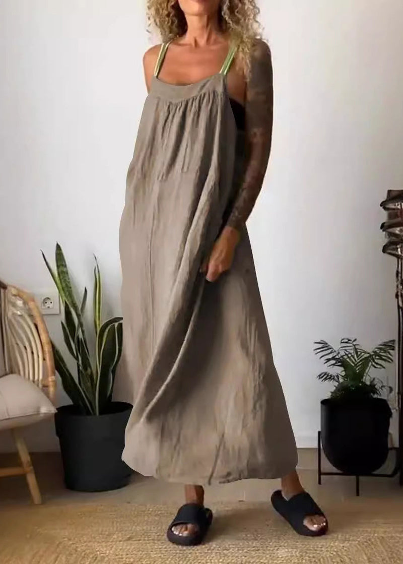 Stylish White Backless Cotton Spaghetti Strap Dress Sleeveless