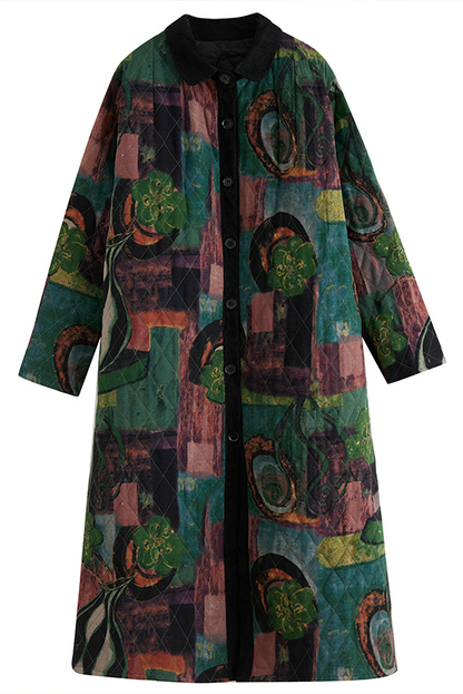 Winter Print Long Coat Warm Cotton Clothes