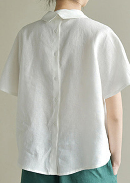 Loose White Peter Pan Collar Linen Top Summer