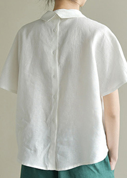 Loose White Peter Pan Collar Linen Top Summer