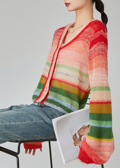 Rainbow V Neck Button Cotton Knit Cardigans Fall
