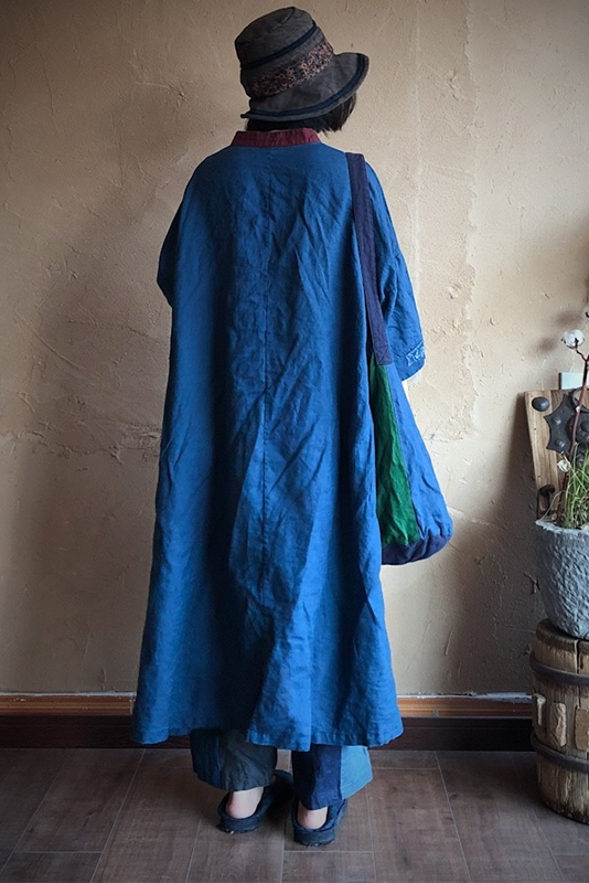 -blue Linen Loose Dress Robe
