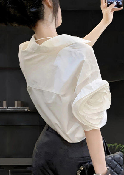 White Peter Pan Collar Cotton Shirts Summer