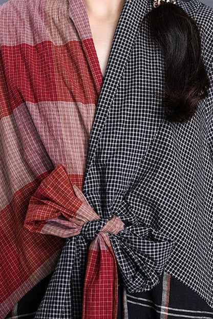 -v-neck Panelled Plaid Maxi Dress