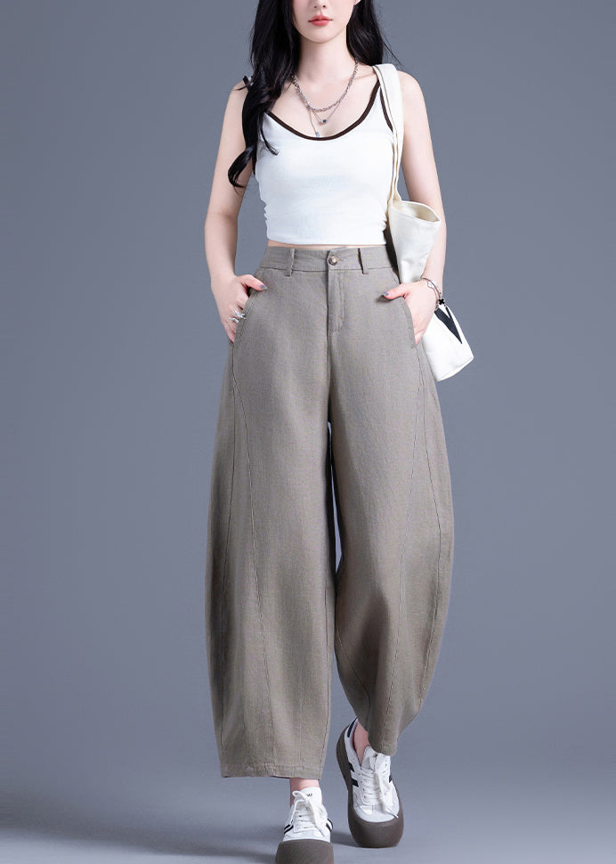Khaki Oversized Pockets Linen Harem Pants Summer
