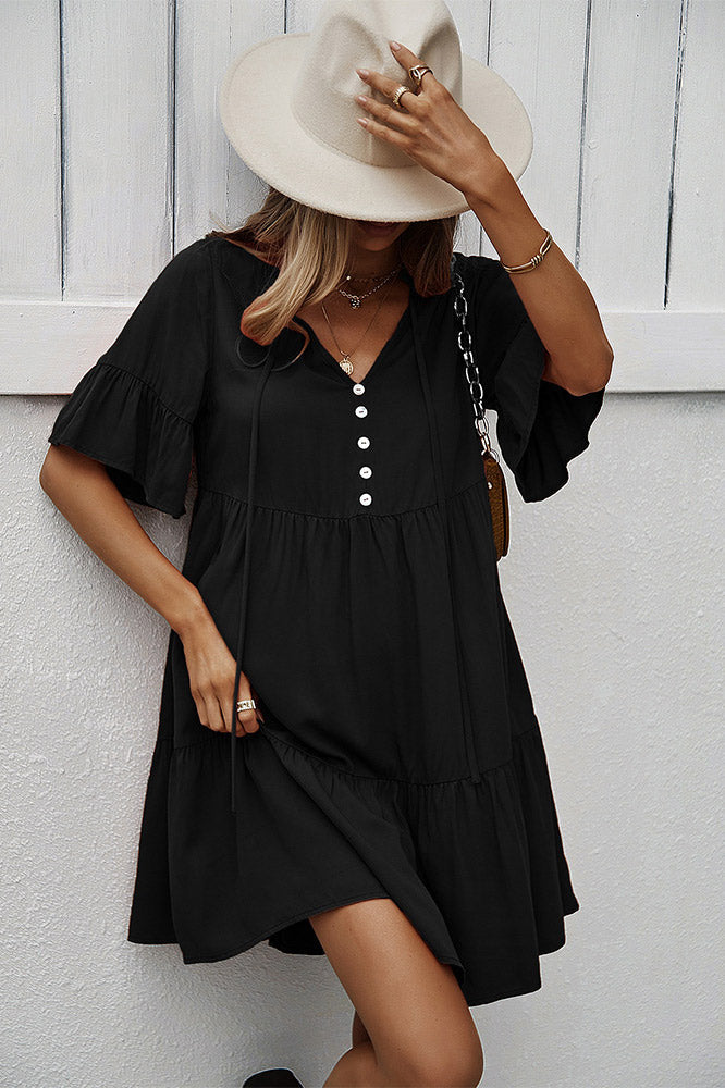 Green Short Sleeves A-line Dresses