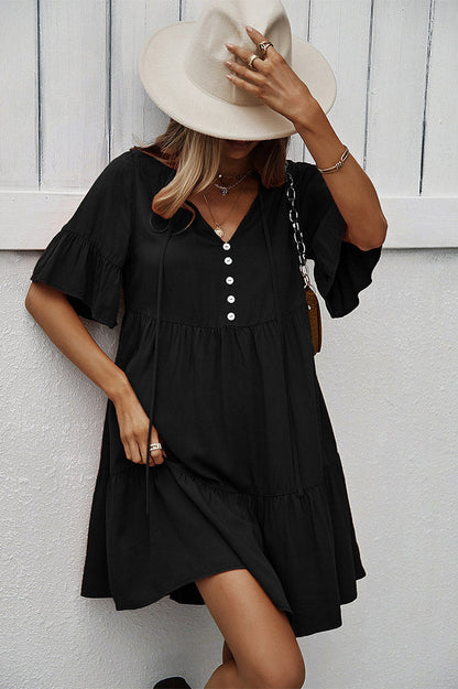 Green Short Sleeves A-line Dresses