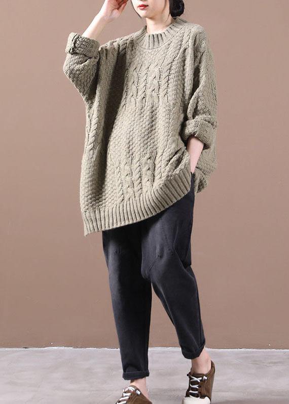 Khaki Loose Cable Knit Fall Long Knit Top