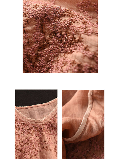 Summer Artsy Embroidery Ramie Long Shirt