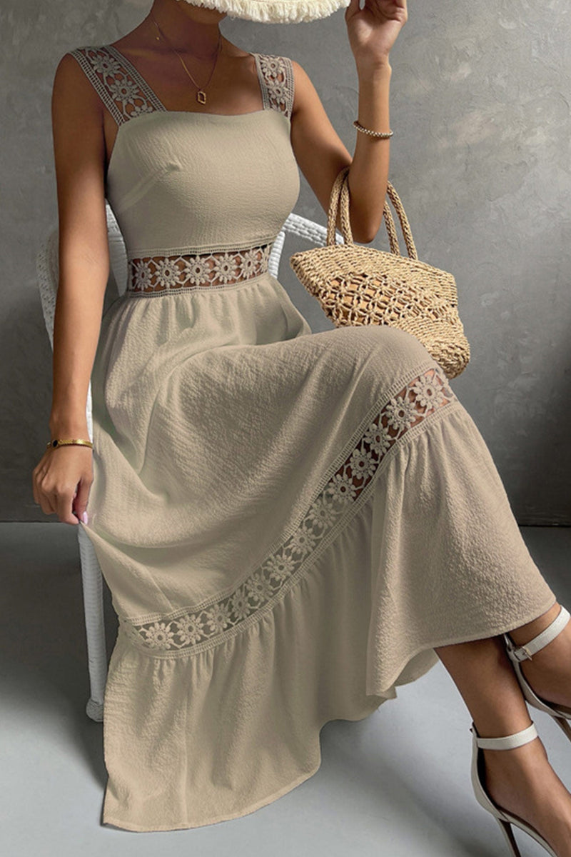 Jacquard Hollow Out Tiered Midi Dress