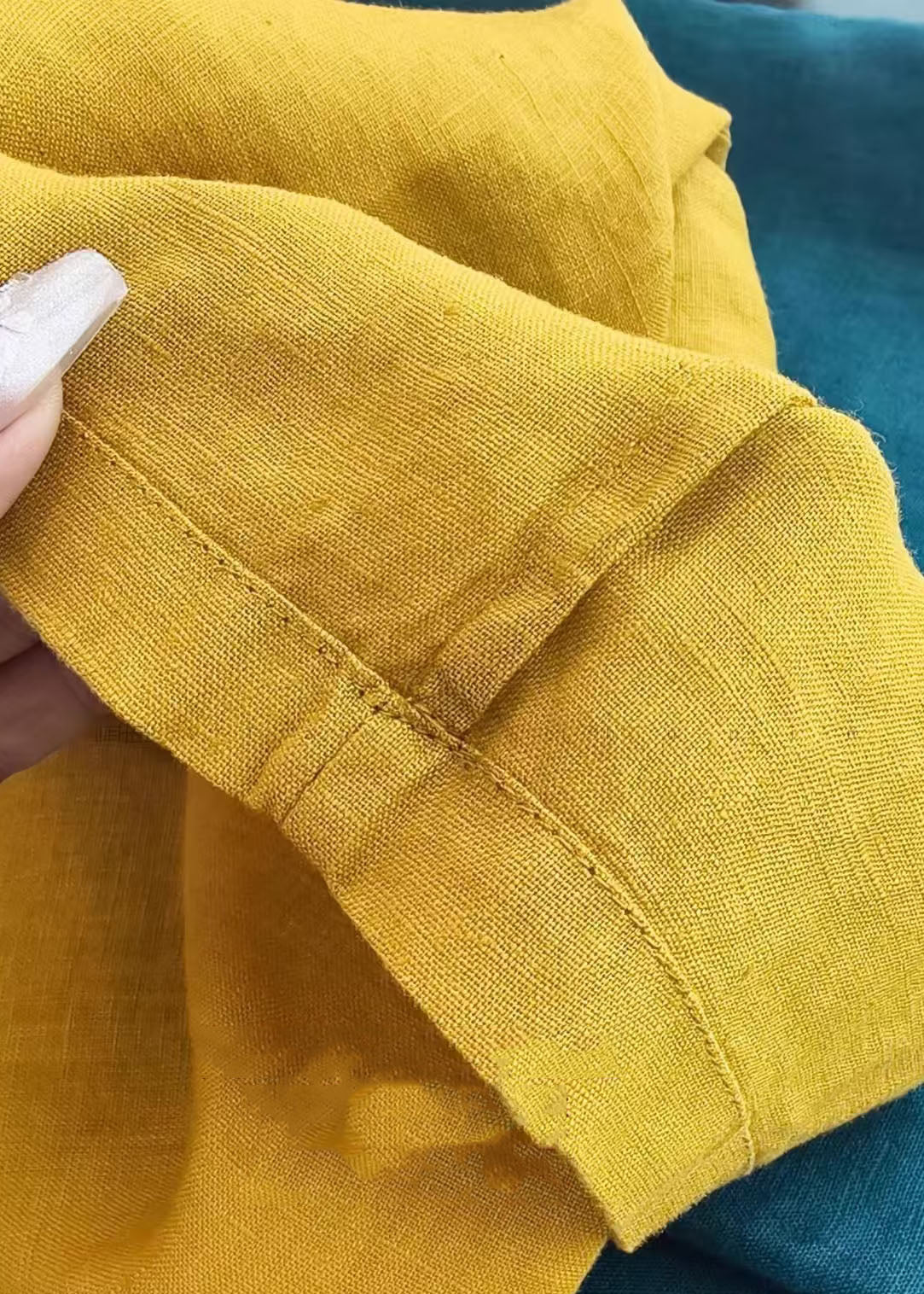 Yellow Elastic Waist Pockets Linen Pants Summer