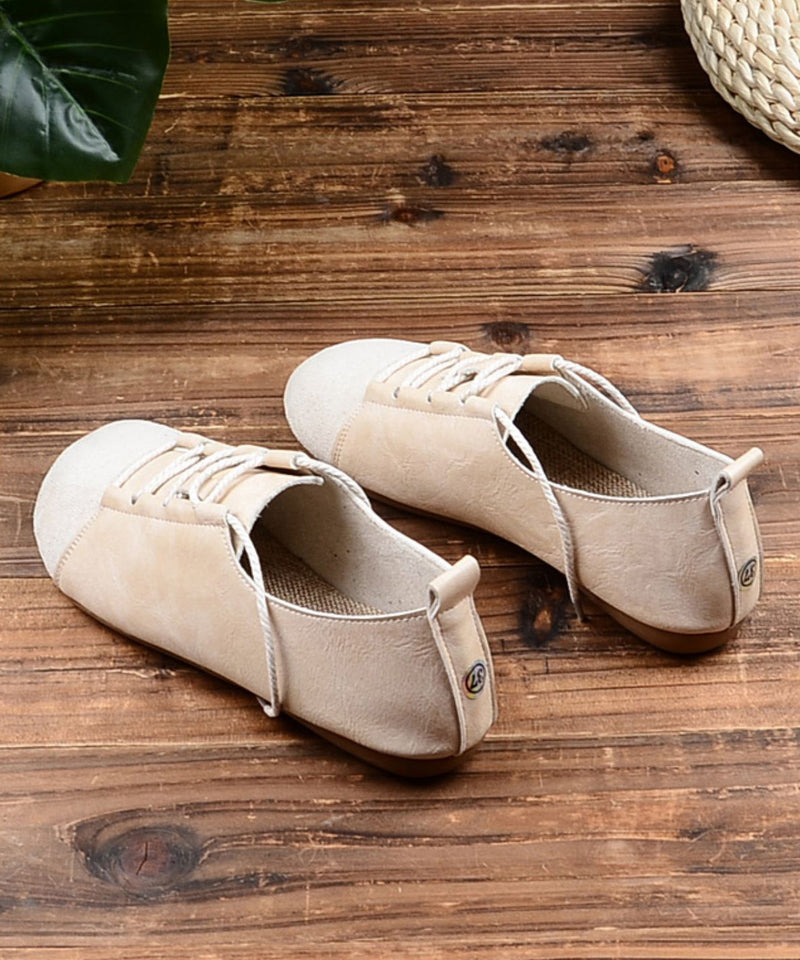 Lace Up Splicing Flat Shoes for Green Faux Leather