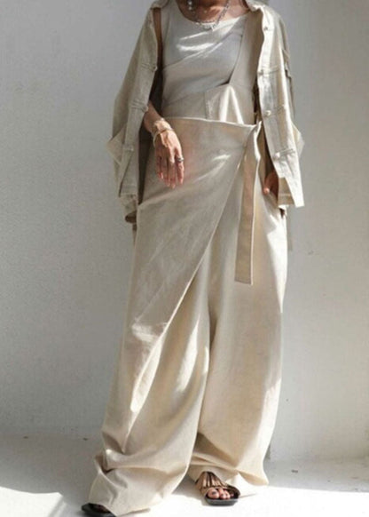 Green One Shoulder Pockets Cotton Strap Jumpsuit Summer